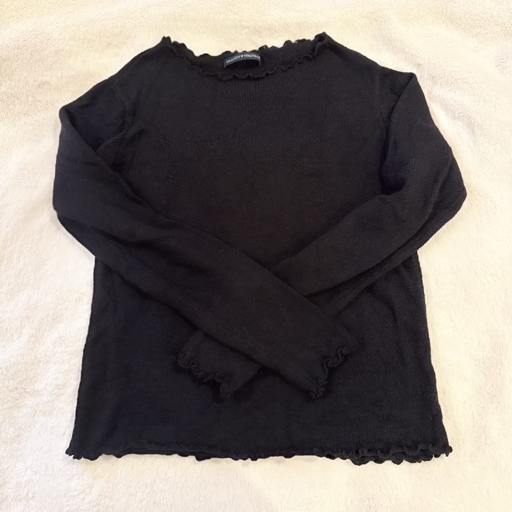 Brandy Melville Lettuce Hem Wool Sweater Black